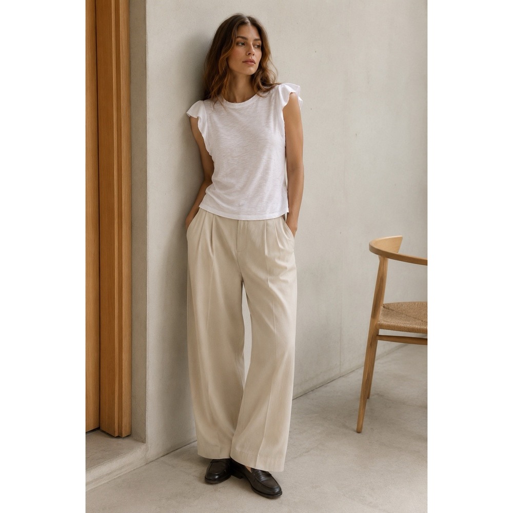 Veronica Beard Top Womens XS White Ruffle Flutter Sleeve Minimalist Quiet Luxury